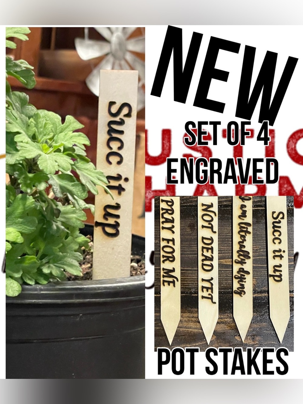 9 packs!! Wooden Plant Stakes - bulk buy - 6 packs tall, 3 packs short. Engraved